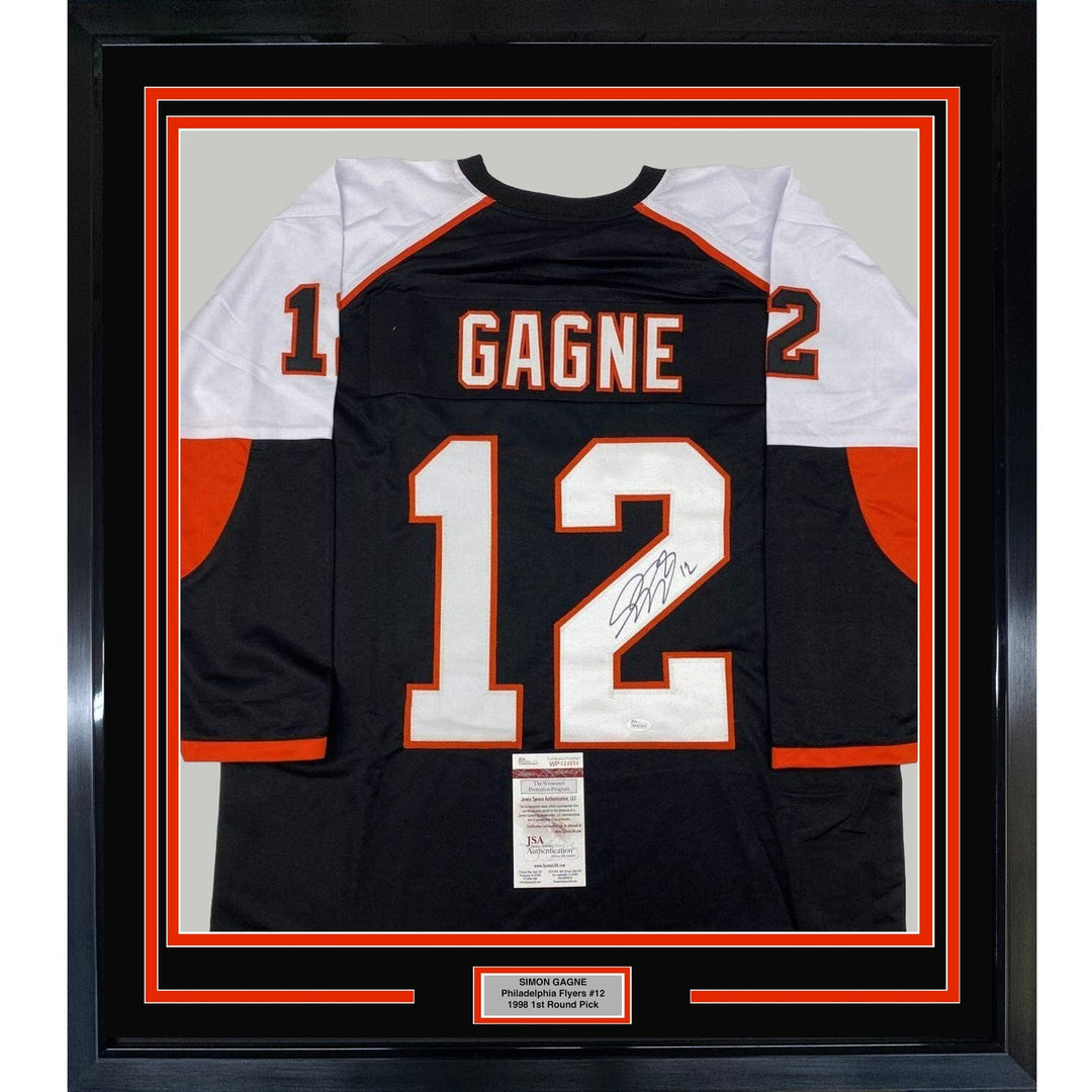 FRAMED Signed SIMON GAGNE 35x39 Philly Black Jersey JSA COA Auto