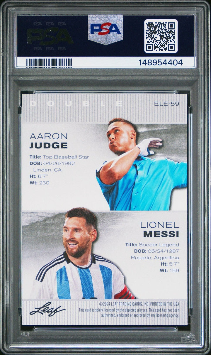 Graded 2024 Leaf Special Release Lionel Messi Aaron Judge ELE59 Card PSA 10