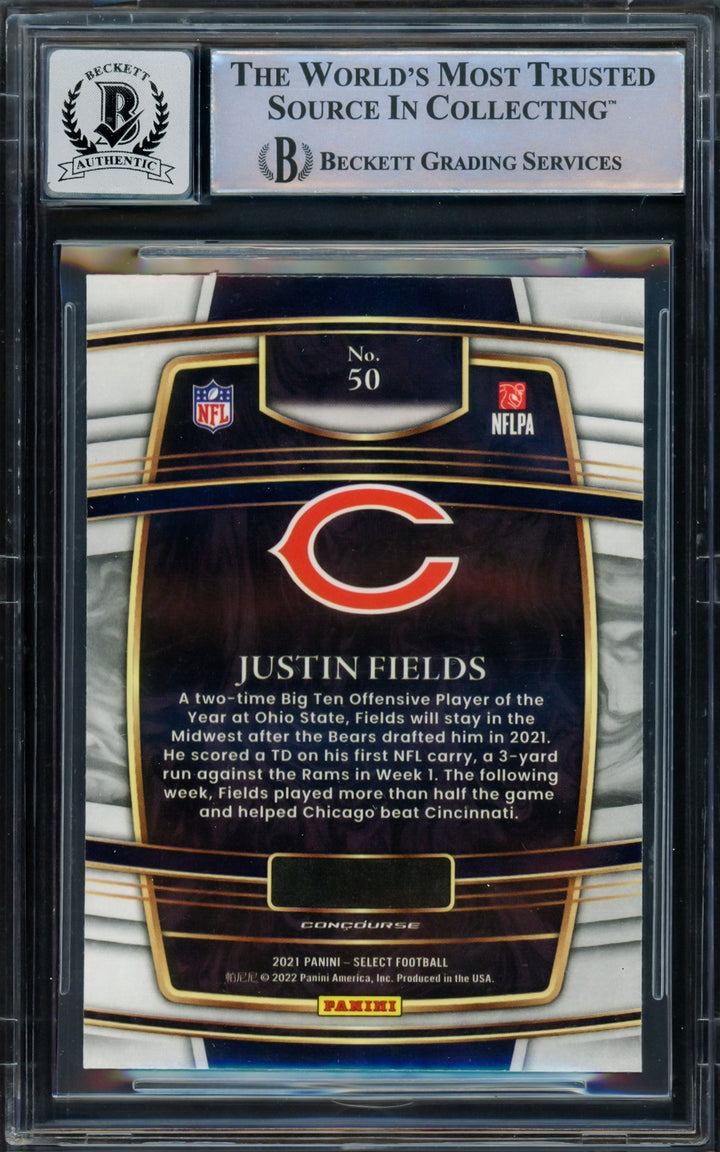 Justin Fields Signed 2021 Select RC #50 Chicago Bears Auto GM 10 Beckett
