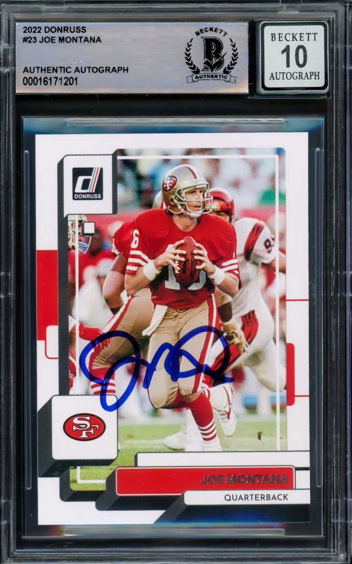 Joe Montana Signed 2022 Donruss Card 23 San Francisco 49ers Auto GM 10 Beckett