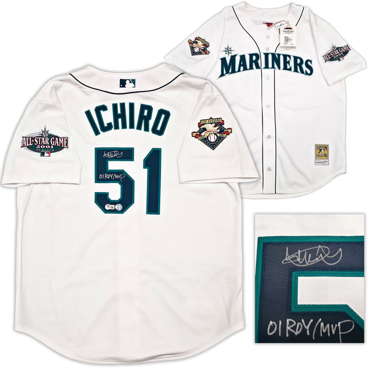 Mariners Ichiro Suzuki Auto White M&N Cooperstown 2001 ASG Jersey 48 01 ROY/MVP