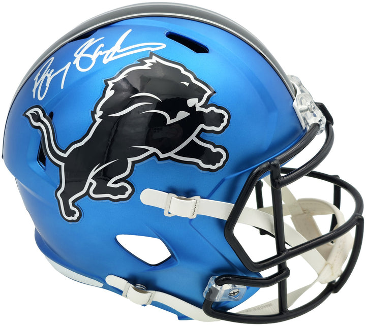 Barry Sanders Auto Lions 2024 Alt Blue Full Size Speed Replica Helmet Beckett