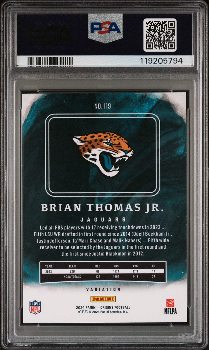 Graded 2024  Origins Brian Thomas Jr #119 Variation RC Football Card PSA 10