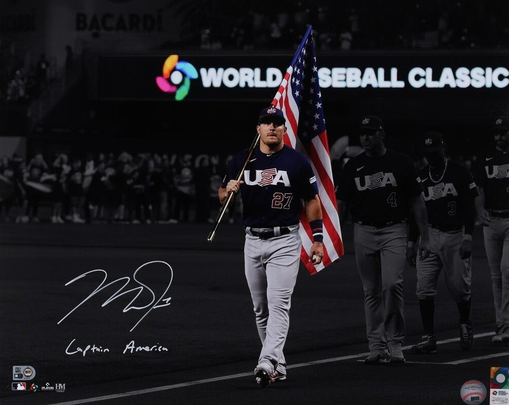 Mike Trout Angels Signed 16x20 WBC Photo Framed Captain America Auto MLB COA MVP