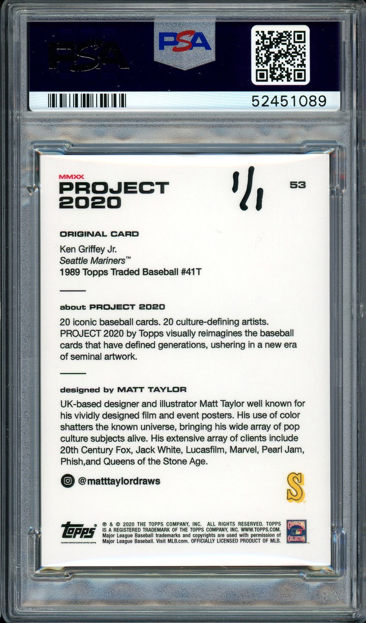 Ken Griffey Jr. Auto Topps Project 2020 Matt Taylor Card 53 HOF 16 #1/1 PSA/DNA