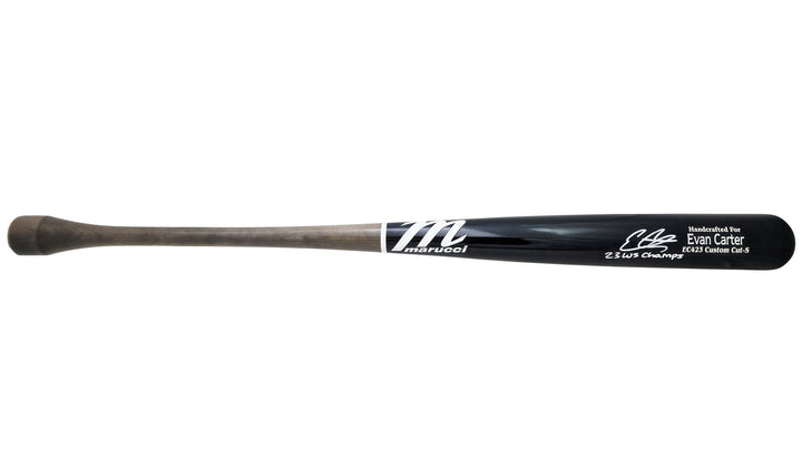 Evan Carter Auto Navy/Grey Marucci Player Model Bat Rangers 23 WS Champs Beckett