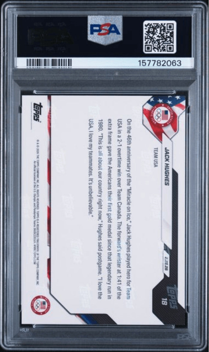 Graded 2026 Topps Now Olympics Jack Hughes #18SSP USA Hockey Card PSA 9