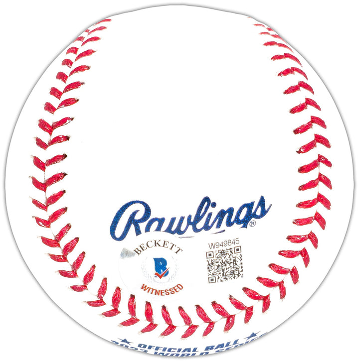 Evan Carter Signed Official 2023 WS Logo MLB Baseball Texas Rangers Beckett Wit