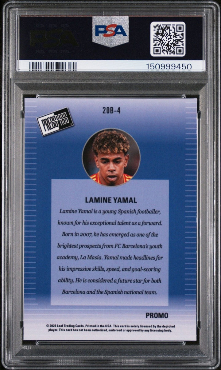 Graded 2024 Leaf Lamine Yamal #20B4 PP Light Blue Shimmer Card PSA 10