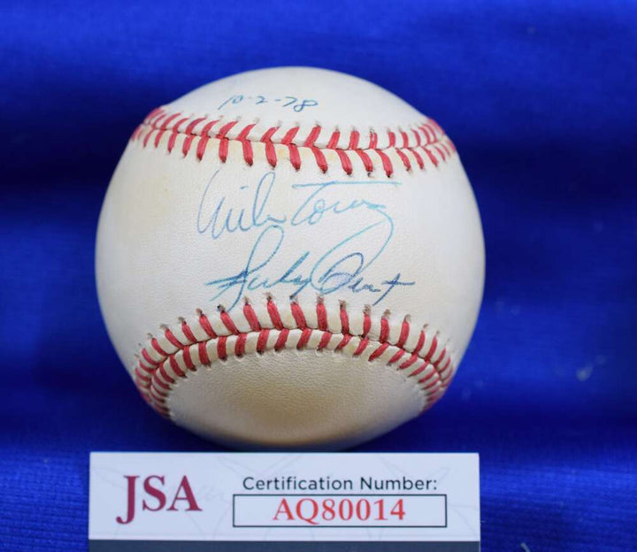 Bucky Dent Mike Torrez JSA Cert Signed American League OAL Autograph Baseball