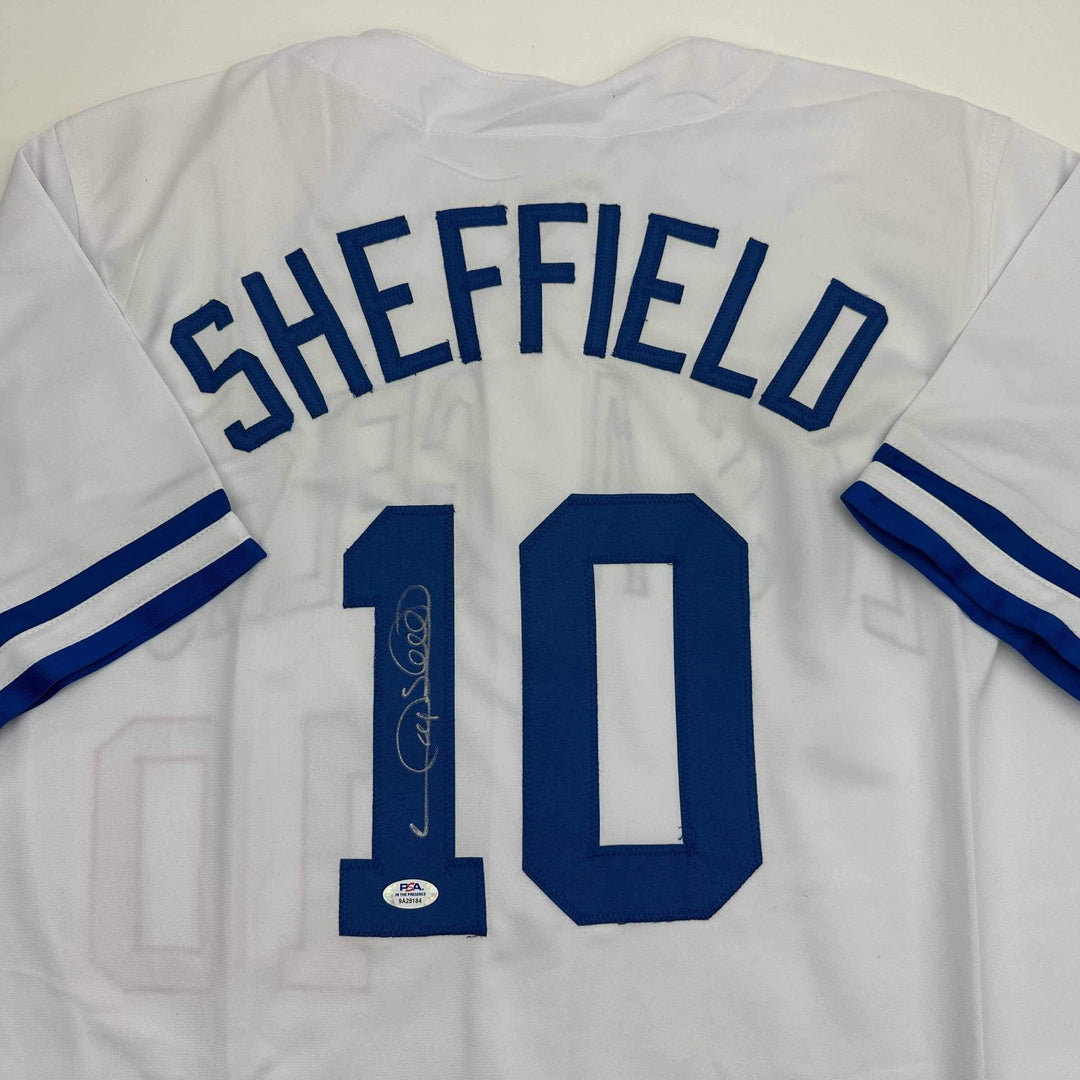 Autographed/Signed Gary Sheffield Los Angeles White Baseball Jersey PSA/DNA COA