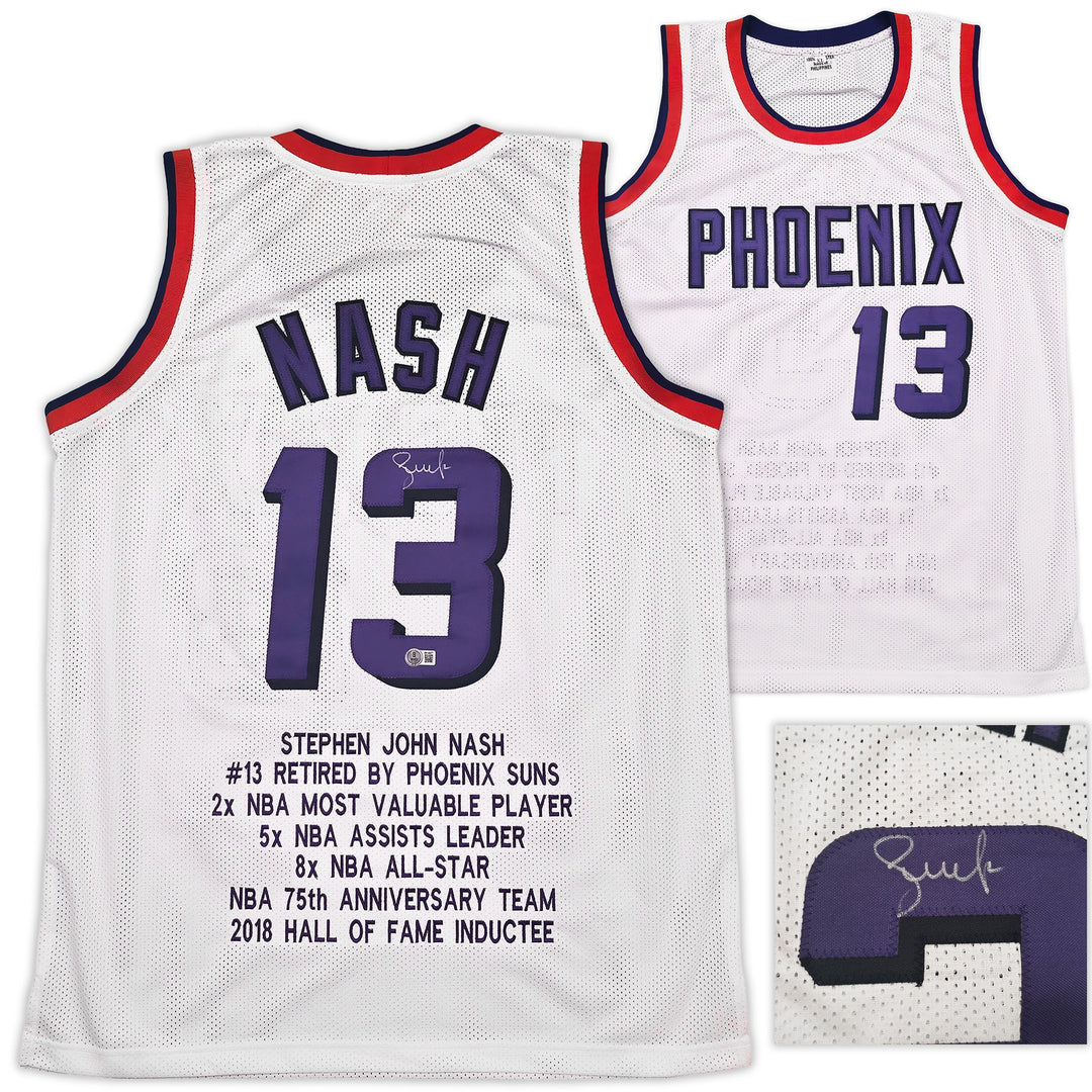 Phoenix Suns Steve Nash Autographed Signed White Stat Jersey Beckett Wit