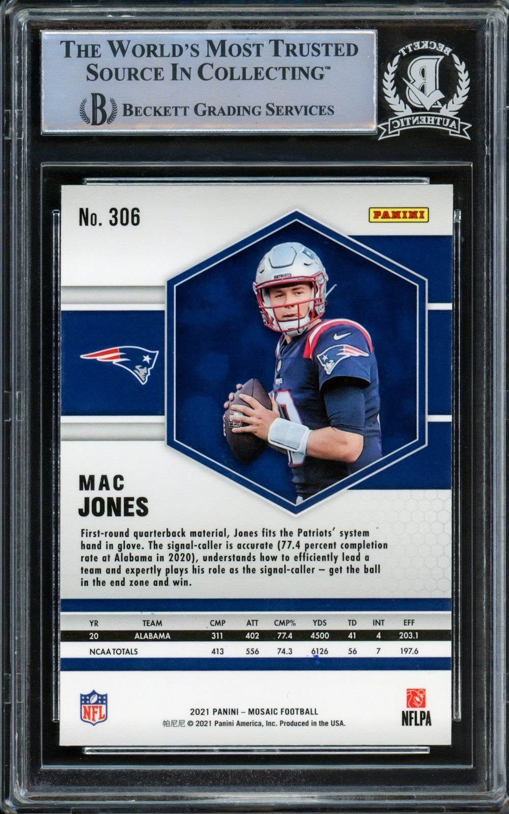 Mac Jones Signed 2021 Panini Mosaic RC 306 New England Patriots Beckett