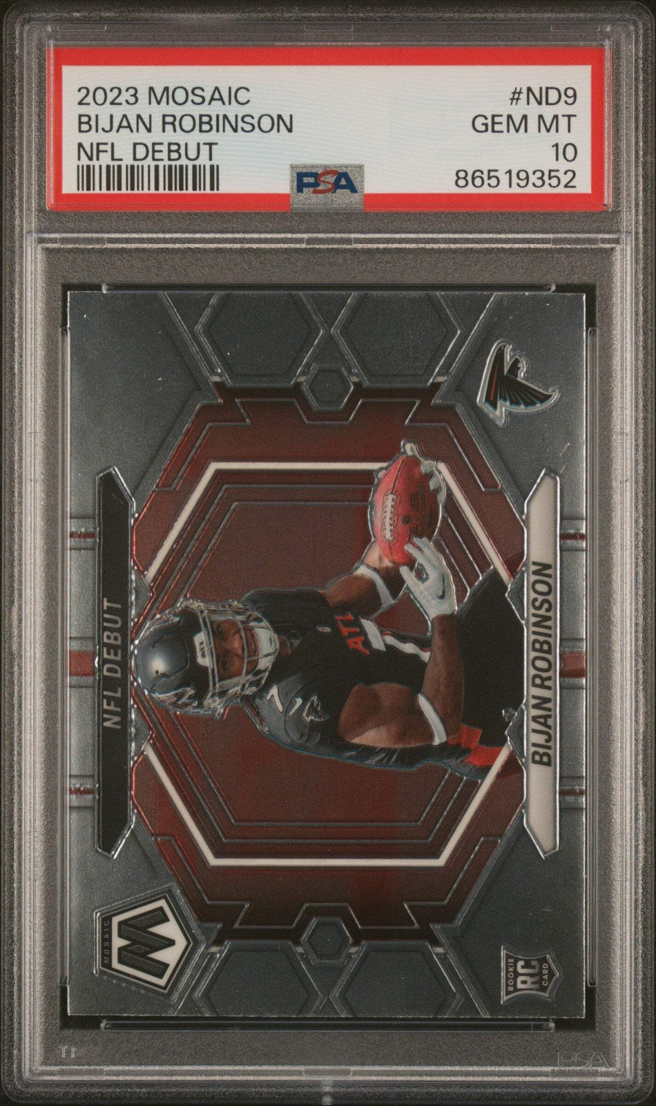 Graded 2023 Panini Mosaic Bijan Robinson #ND9 NFL Debut RC Football Card PSA 10