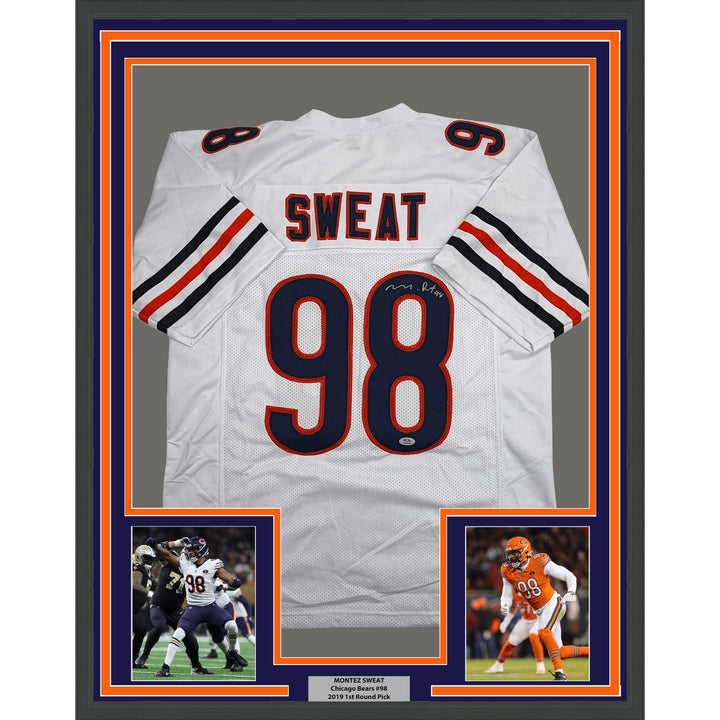 Framed Autographed Montez Sweat 35x39 Chicago White Football Jersey PSA COA