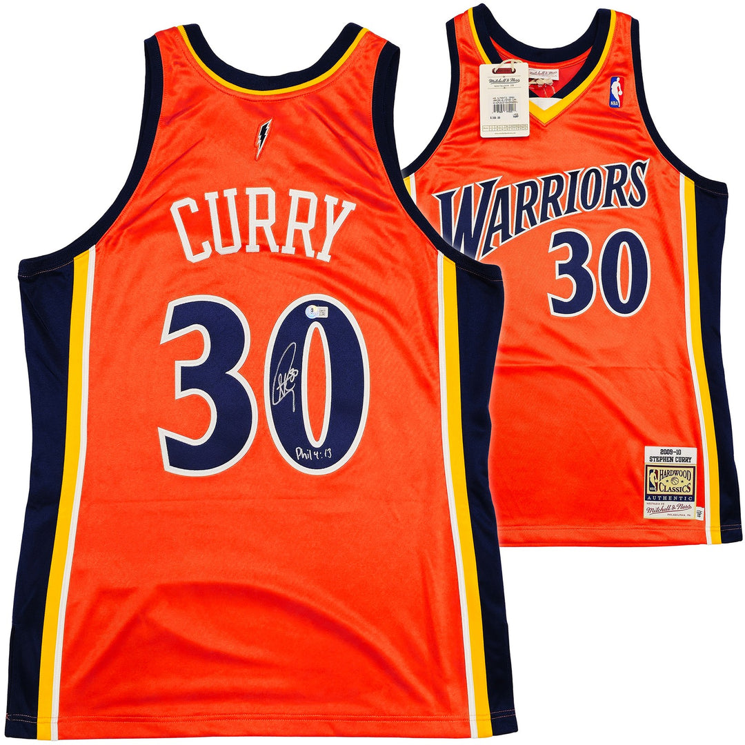 Warriors Stephen Curry Auto Orange Mitchell Ness Rookie Jersey 44 "Bible Verse"