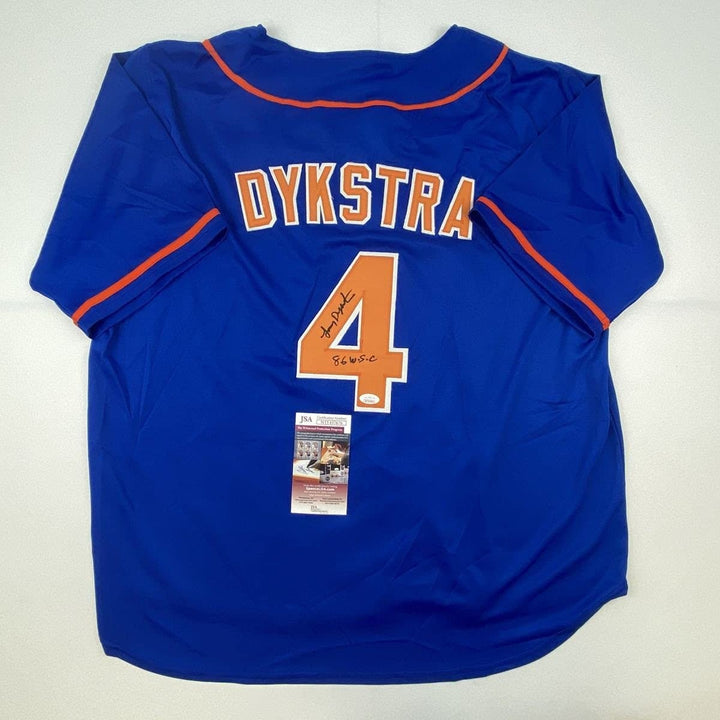 Autographed/Signed Lenny Dykstra 86 WS Champs New York Blue Jersey JSA