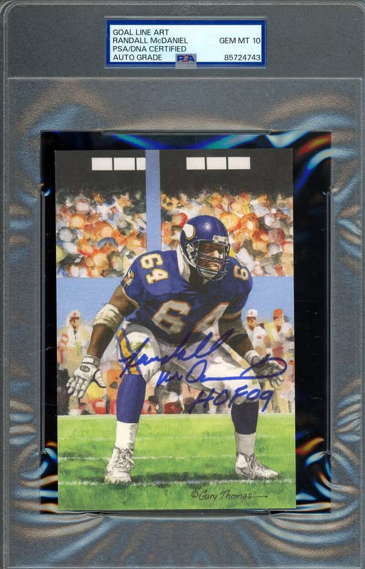 Randall McDaniel Gem Mint 10 PSA DNA Signed Goal Line Art Card GLAC Auto HOF 09