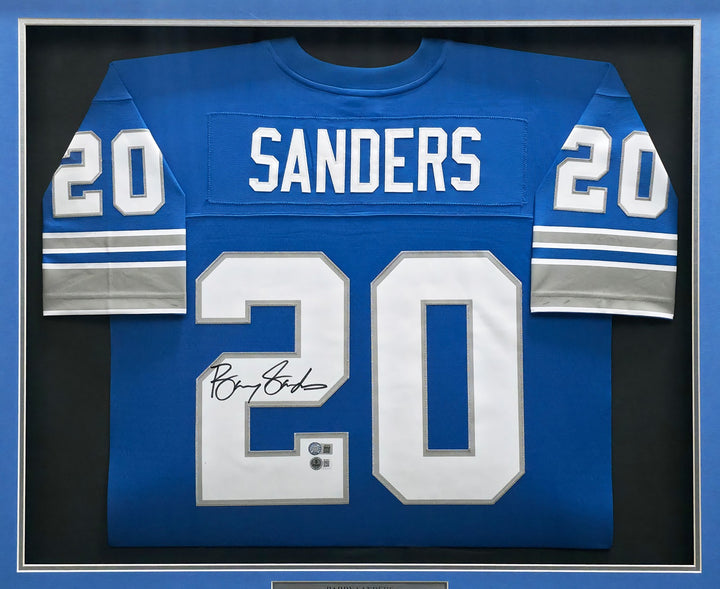 Detroit Lions Barry Sanders Signed Framed Blue Mitchell & Ness NFL Legacy