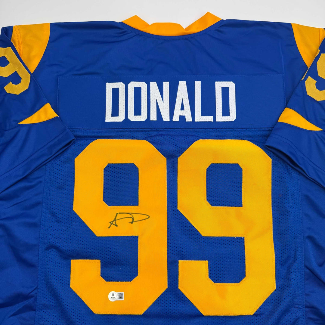 Autographed/Signed Aaron Donald Los Angeles LA Retro Blue Jersey JSA COA