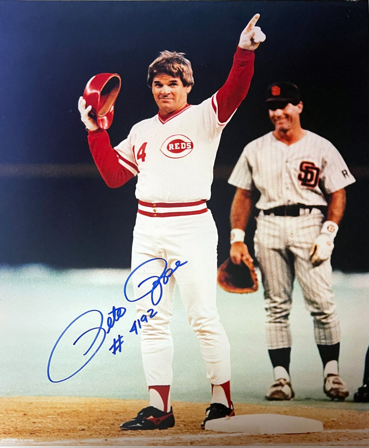 Pete Rose signed Cincinnati Reds 16x20 Photo w/  4192 (Record Breaker)- COA