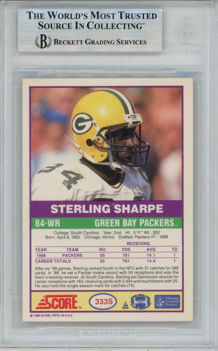 Sterling Sharpe Autographed 1989 Score Supplemental 333S Card Slab Beckett 53895