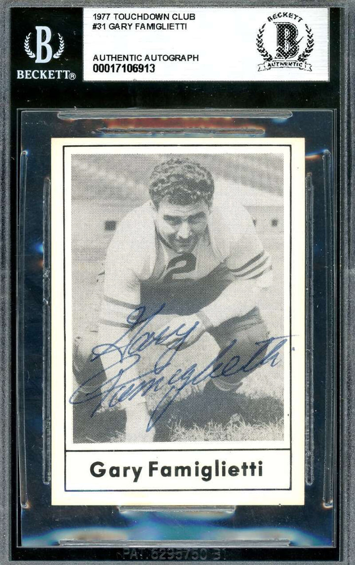 Gary Famiglietti Beckett BAS Signed 1977 Touchdown Club Autograph