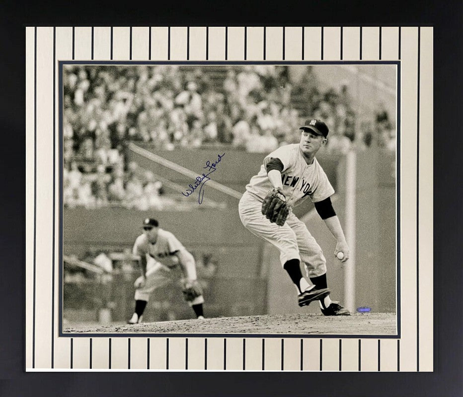 Whitey Ford signed New York Yankees Vintage B&W 16x20 Photo Framed- Steiner Holo