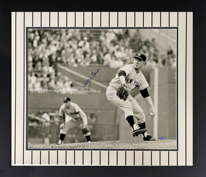 Whitey Ford signed New York Yankees Vintage B&W 16x20 Photo Framed- Steiner Holo