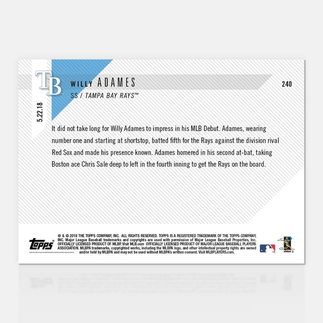 2018 WILLY ADAMES RAYS #2 ROOKIE PROSPECT HOMERS IN MLB DEBUT TOPPS NOW CARD 240