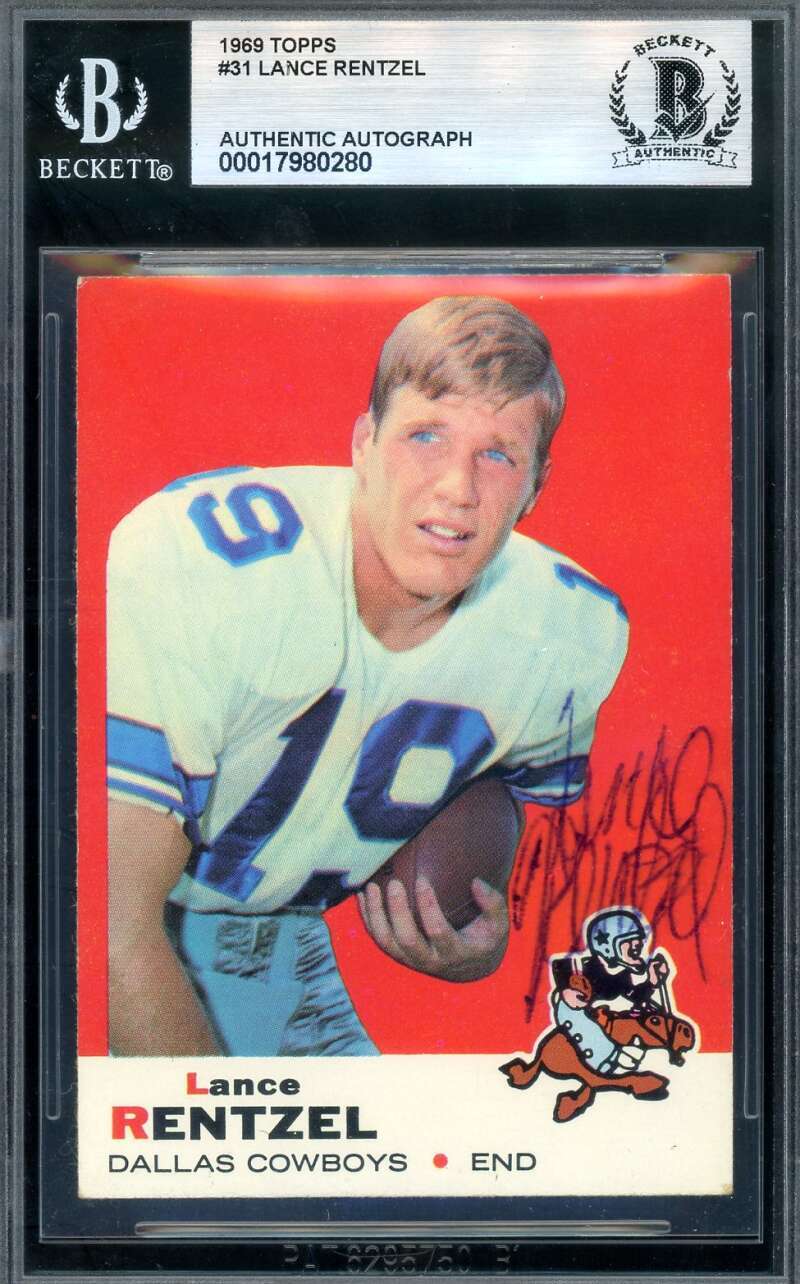 Lance Rentzel Beckett BAS Vintage Signed 1969 Topps Rookie Autograph Cowboys
