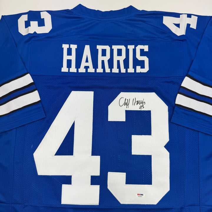 Autographed/Signed Cliff Harris Dallas Blue Football Jersey PSA/DNA COA
