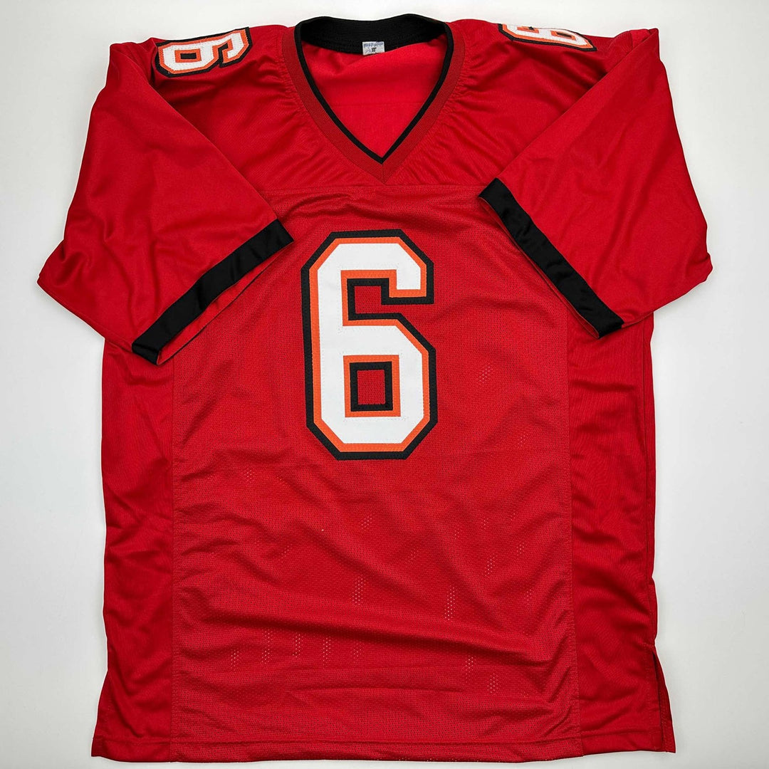 Autographed/Signed Baker Mayfield Tampa Bay Red Jersey Beckett BAS COA