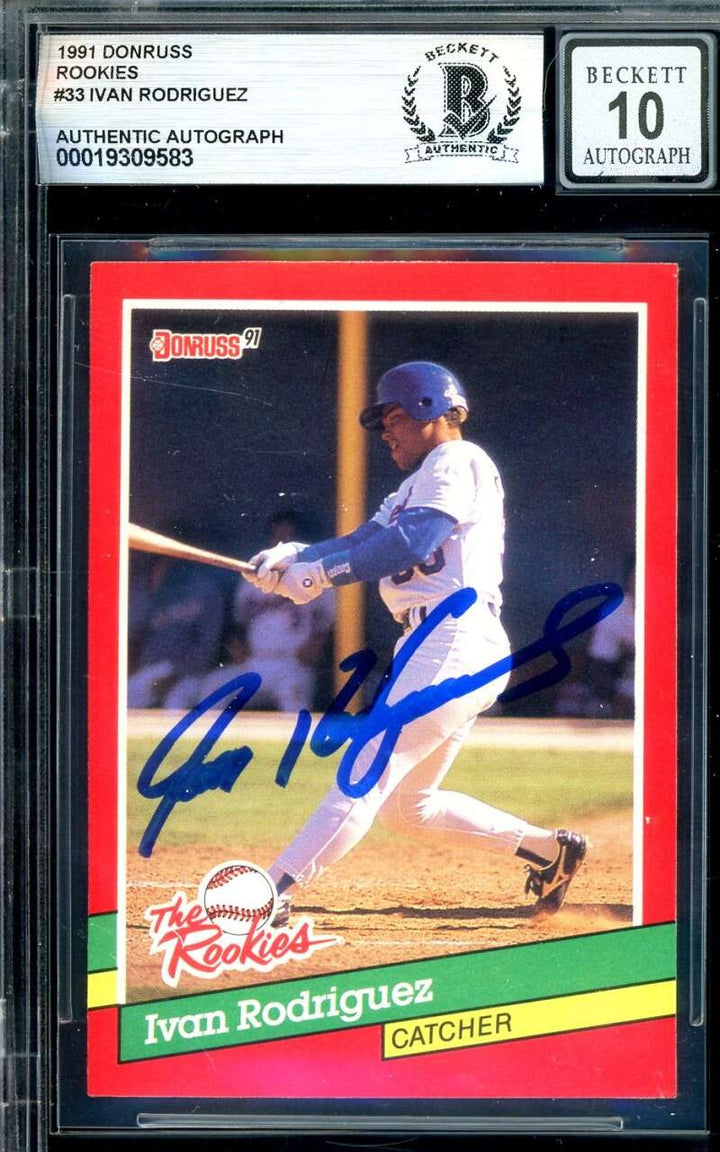 Ivan Rodriguez Gem Mint 10 Beckett BAS Signed 1991 Donruss Rookies Autograph
