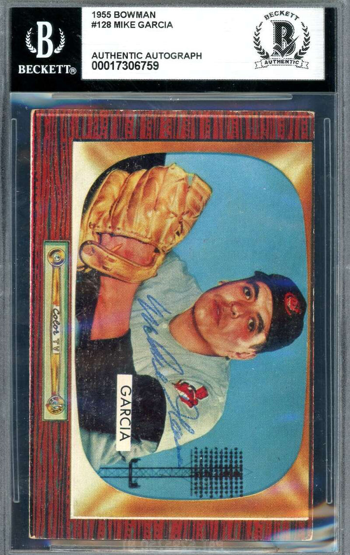 Mike Garcia Beckett BAS Signed 1955 Bowman Autograph