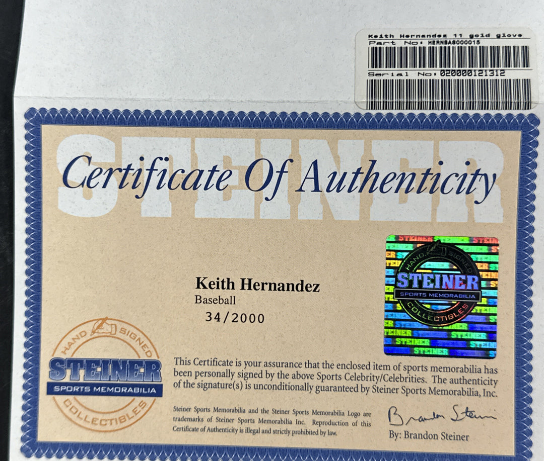 Keith Hernandez Signed Mlb Gold Glove Baseball 11 Gold Gloves Auto Mets Steiner
