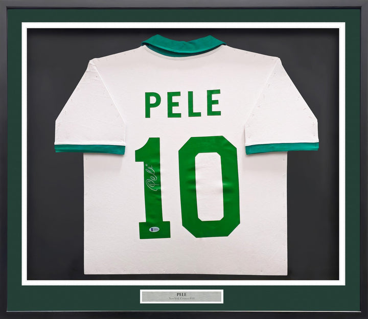 New York Cosmos Pele Signed Framed White Jersey Beckett BAS