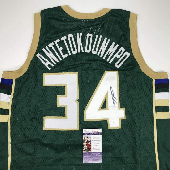 Signed Giannis Antetokounmpo Milwaukee Green Custom Jersey JSA COA