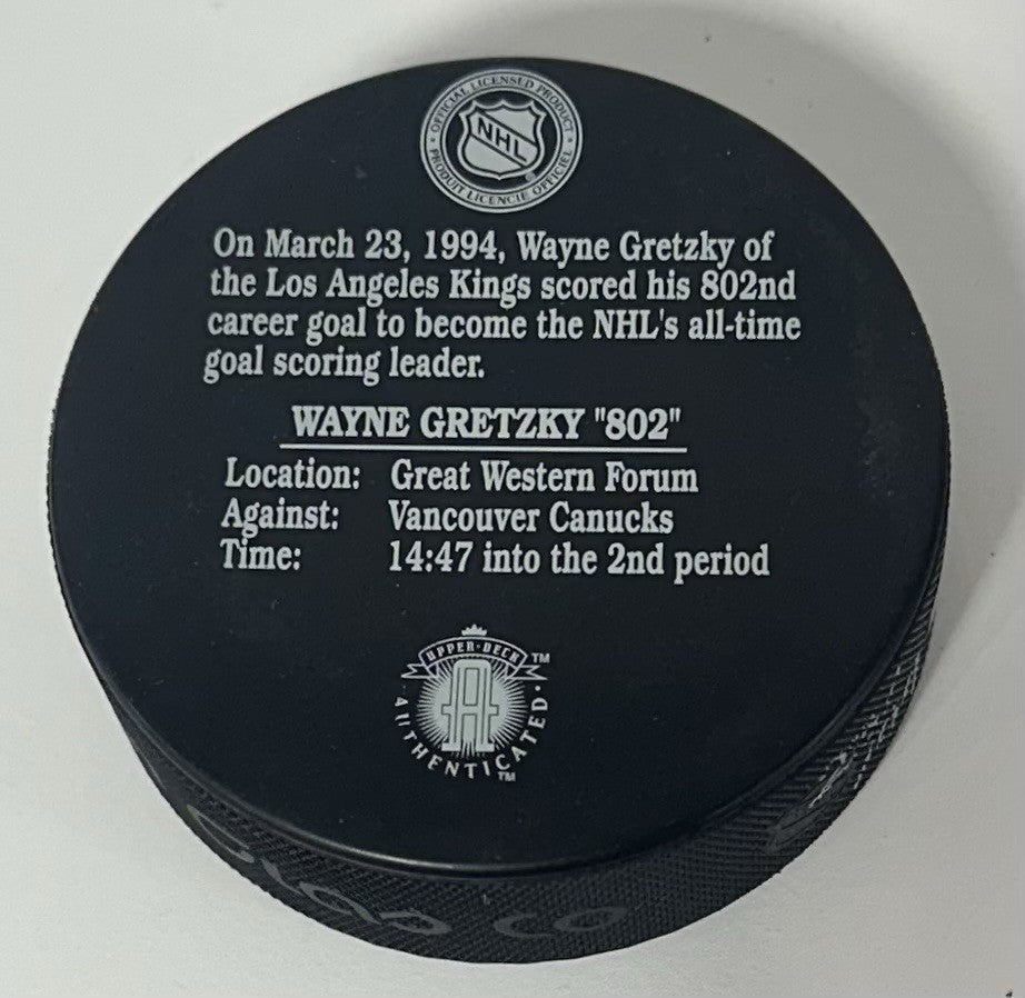 Wayne Gretzky Signed 802 All Time Goal Puck /99 Auto W/ Case Kings UDA COA HOF