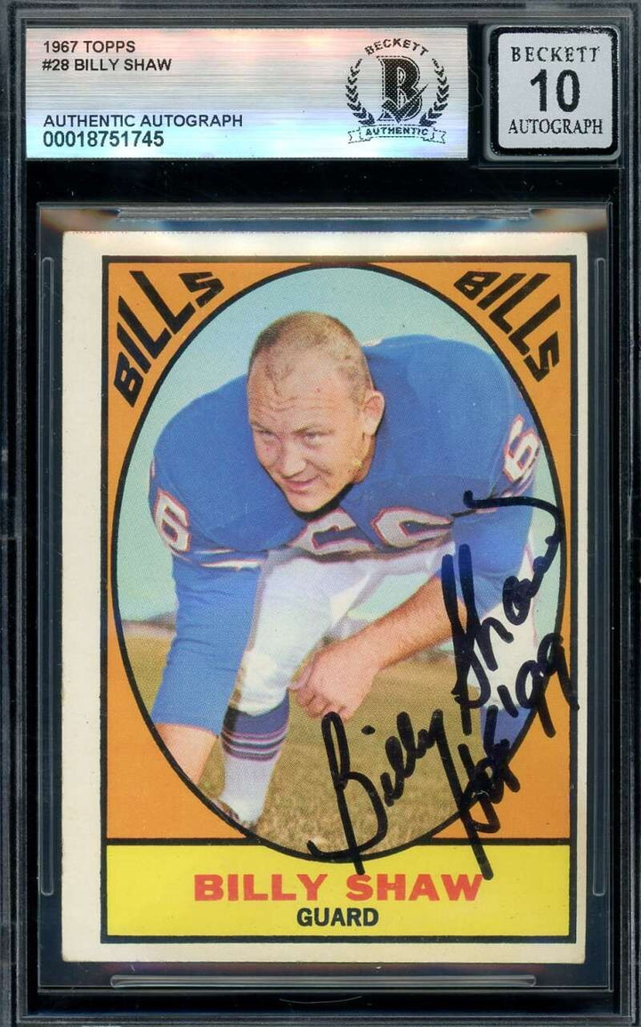 Billy Shaw Gem Mint 10 Beckett BAS Signed 1967 Topps Autograph Bills