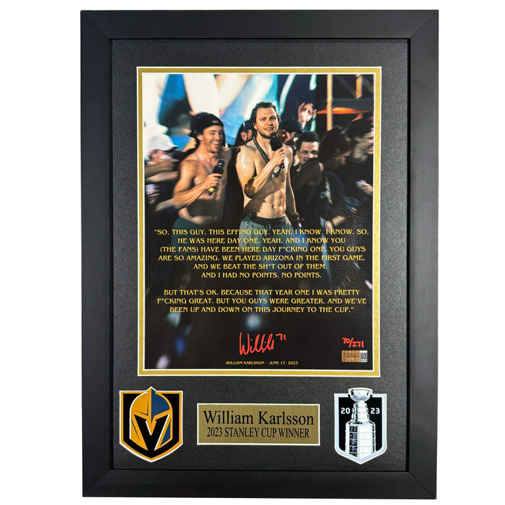 William Karlsson Signed 11x14 Stanley Cup Parade Photo Framed Vegas Knights COA