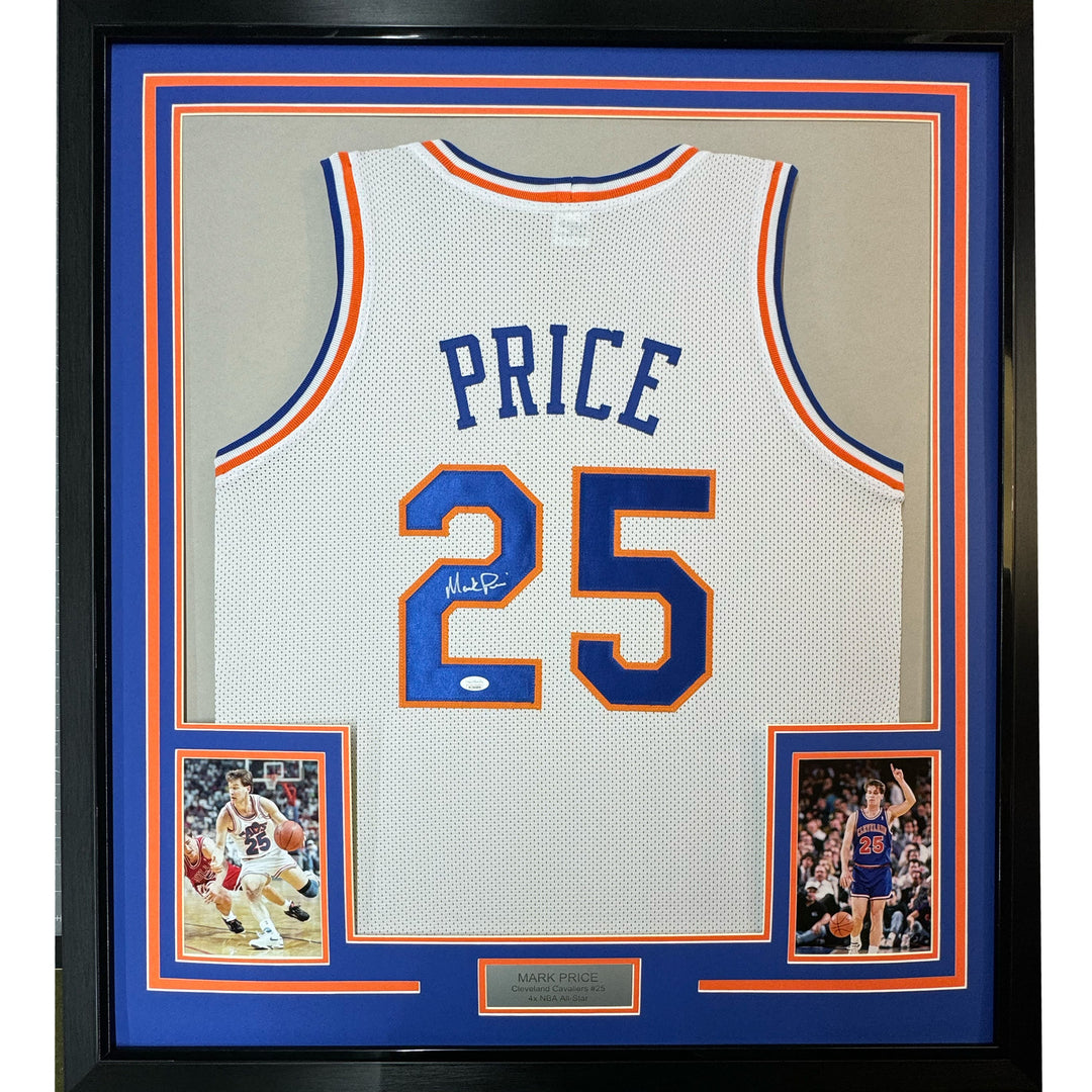 Framed Autographed/Signed Mark Price 33x42 Cleveland White Jersey JSA COA
