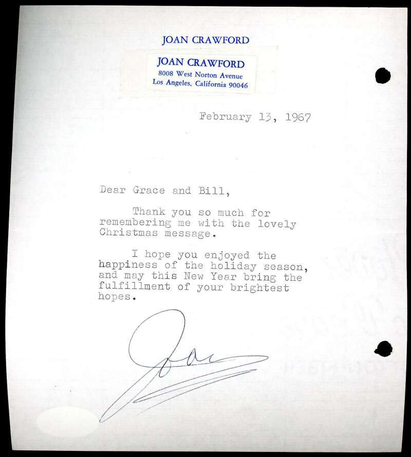 Joan Crawford JSA Coa Signed 1967 Personal Letter Autograph