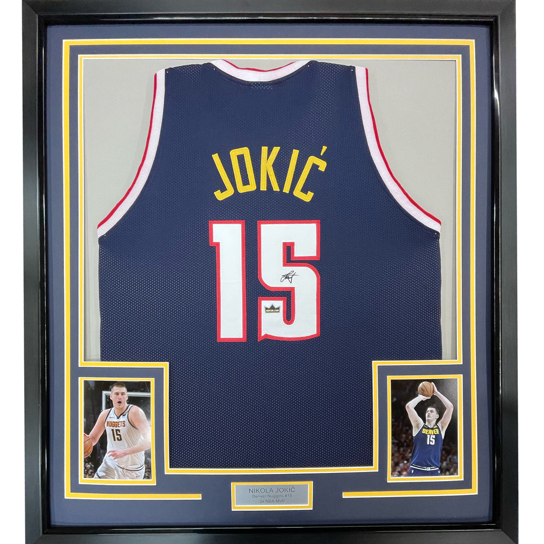 Framed Facsimile Autographed Nikola Jokic 33x42 Blue Reprint Laser Auto Jersey