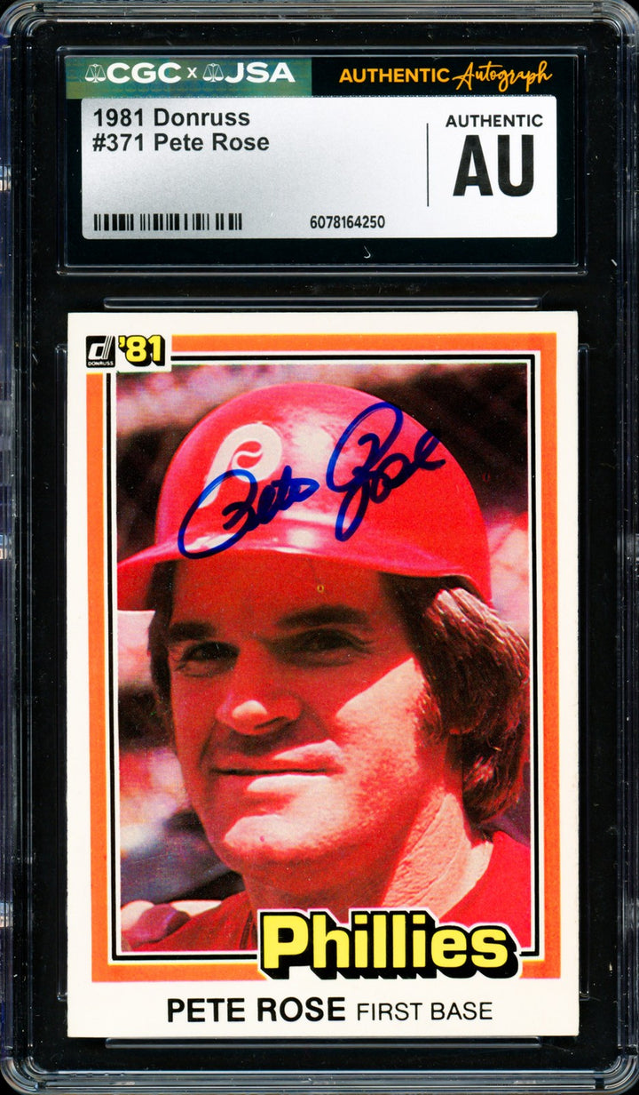 Pete Rose Signed 1981 Donruss Card 371 Phillies CGC x JSA
