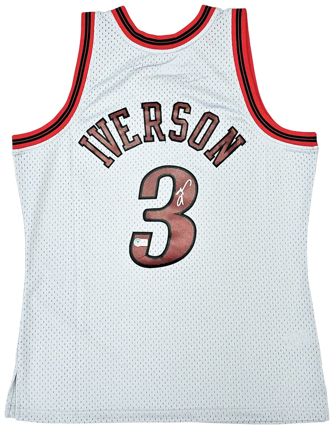 76ers Allen Iverson Auto Grey Auth Mitchell Ness 97-98 HWC Swingman Jersey L BAS