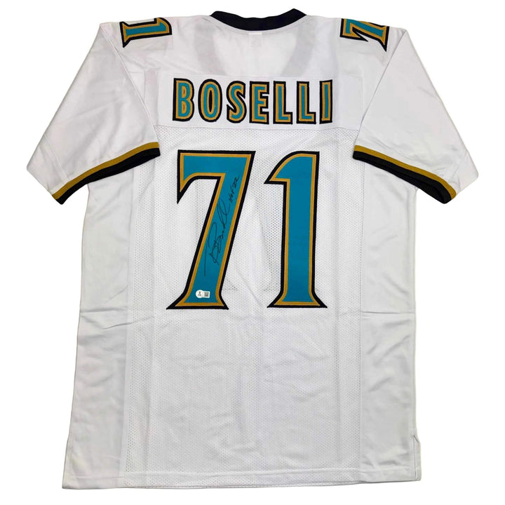 Autographed/Signed Tony Boselli HOF 22 Jacksonville White Jersey Beckett BAS COA