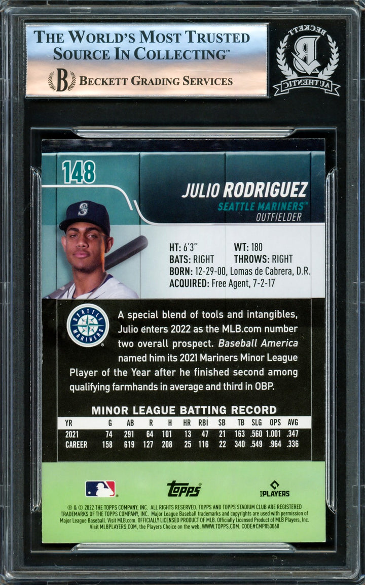 Julio Rodriguez Signed 2022 Stadium Club RC 148 Seattle Mariners Beckett