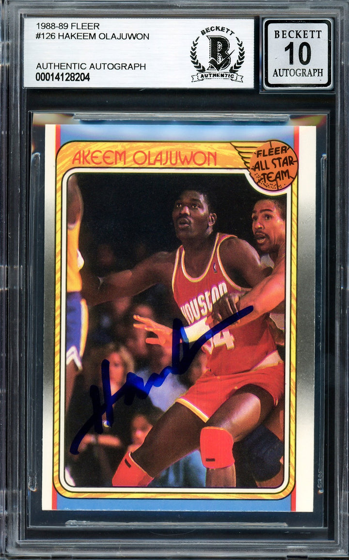 Hakeem Olajuwon Auto 1988-89 Fleer All Star Card 126 Rockets Auto GM 10 Beckett