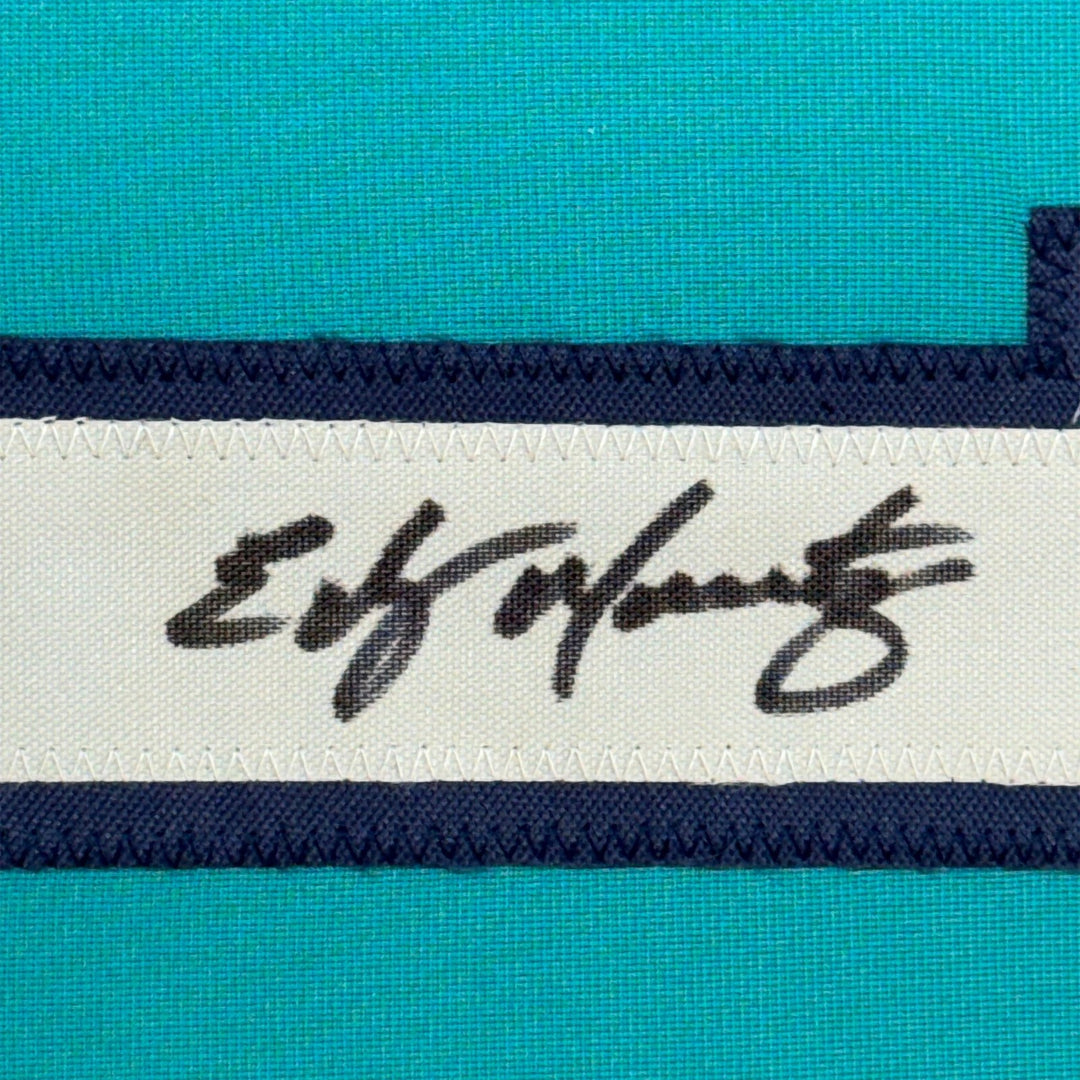 Framed Autographed/Signed Edgar Martinez 35x39 Seattle Teal Jersey JSA COA